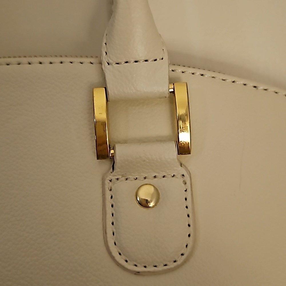 JOY & IMAN Ivory Pebbled SpIit Leather Large Clamshell Satchel Handbag - Picture 5 of 12